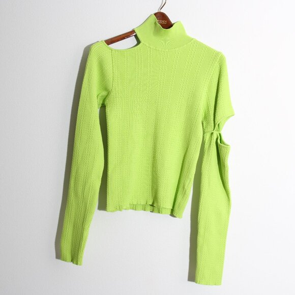 Andersson Bell Jessica Embellished Cutout Neon Cable-Knit Turtleneck Sweater - Picture 4 of 16